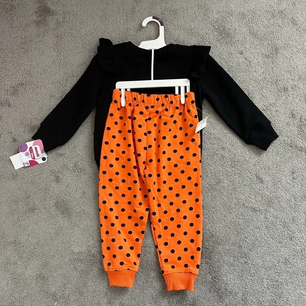Minnie Mouse Halloween Sweatshirt and Sweatpants Set Orange and Black Polka Dot